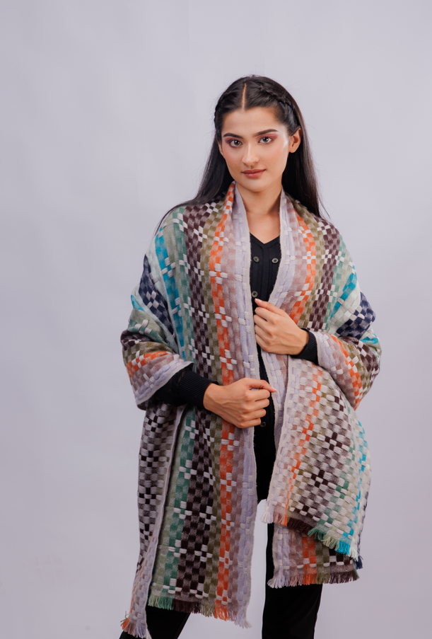 100% Cahsmere Jali Stole cut fringe