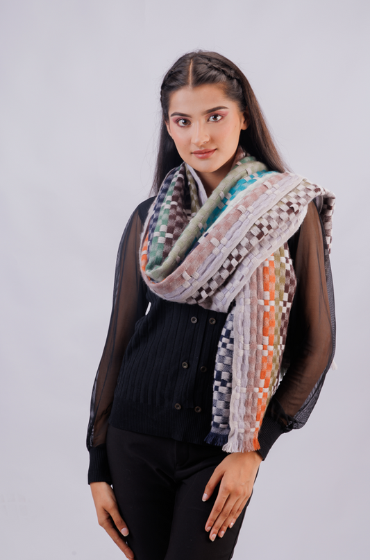 100% Cahsmere Jali Stole cut fringe