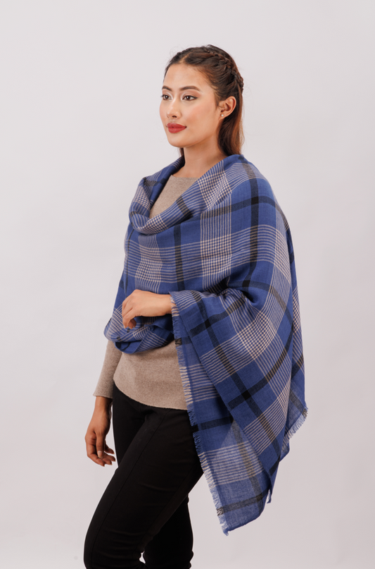 Blue with black stripped checked stole