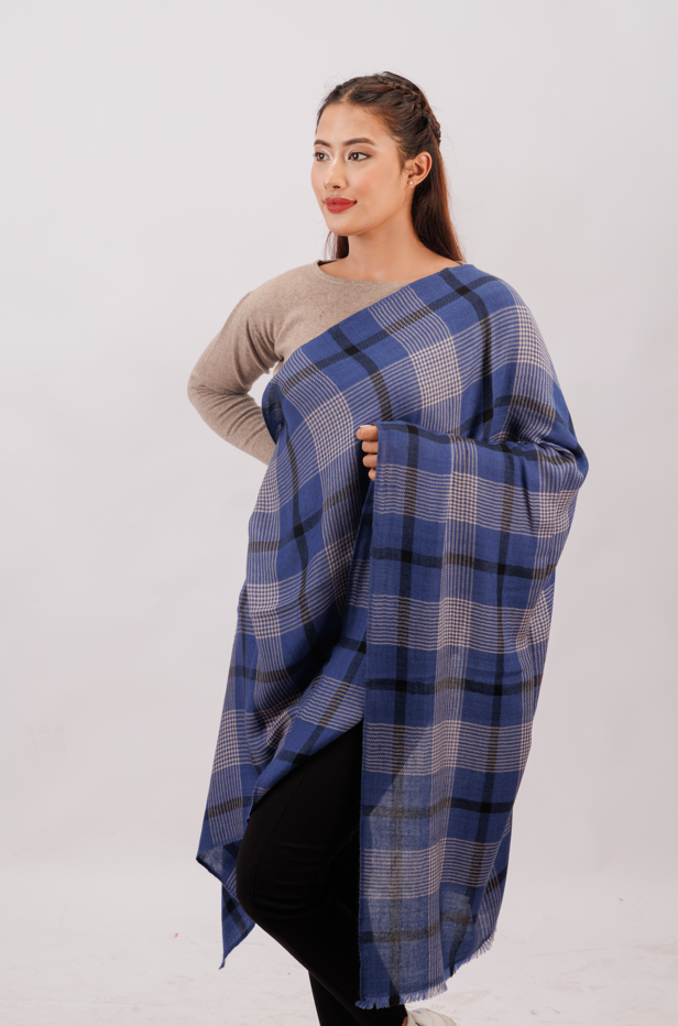 Blue with black stripped checked stole