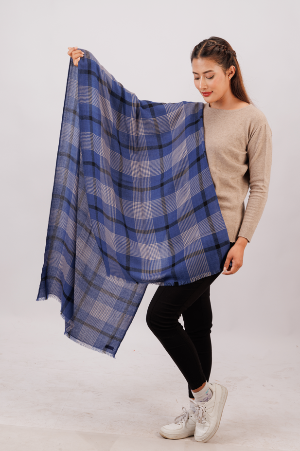 Blue with black stripped checked stole