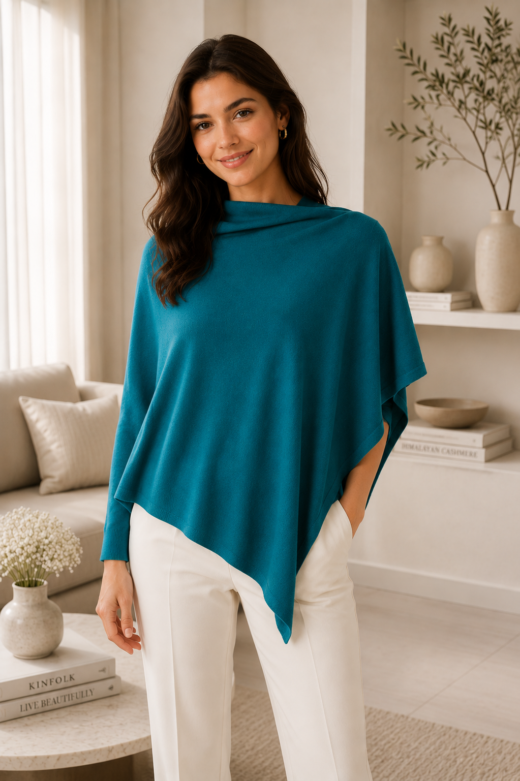 Emerald Serenity Women’s Himalayan Cashmere Side Neck Poncho